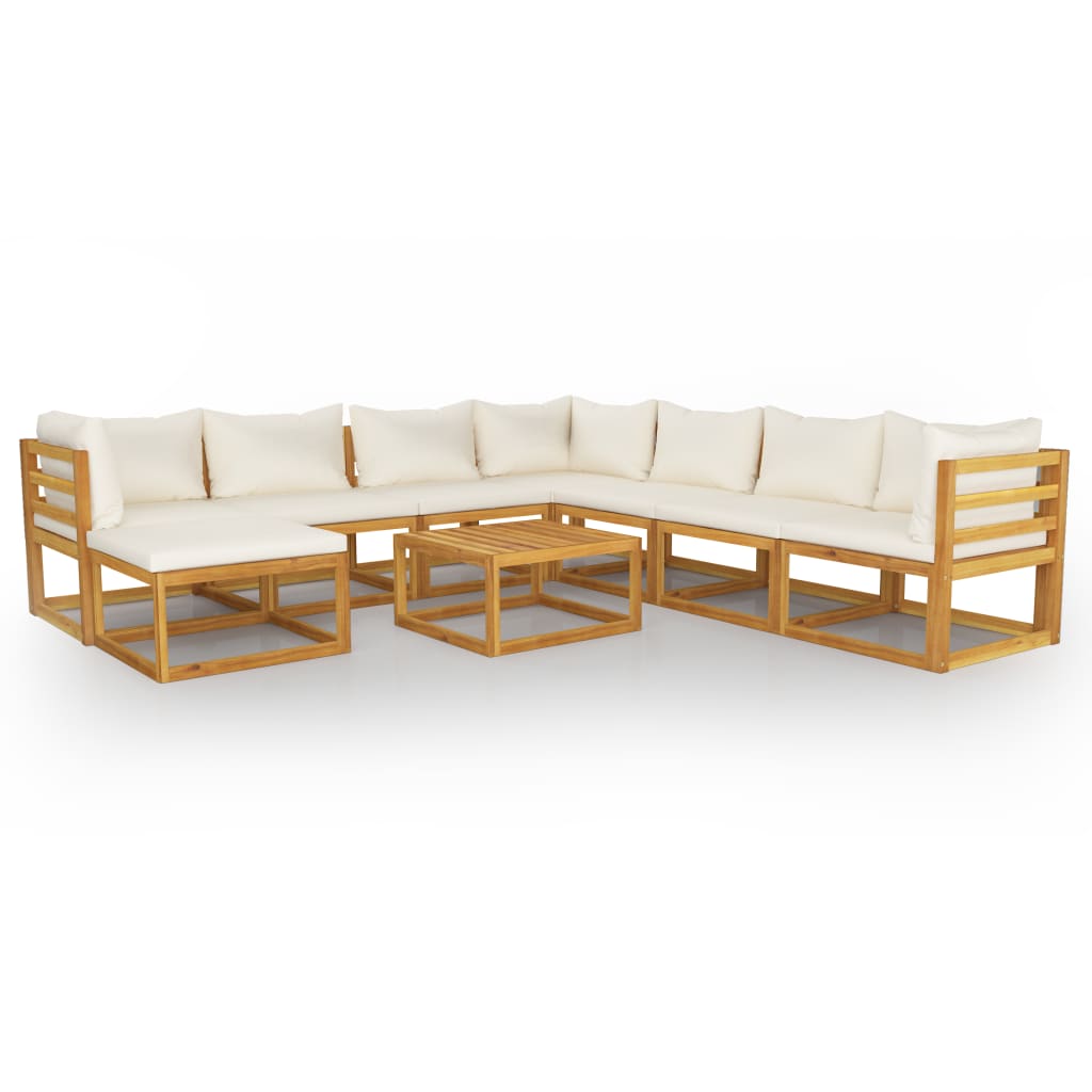 Set Divani da Giardino 9 pz con Cuscini Crema in Legno Acacia - homemem39