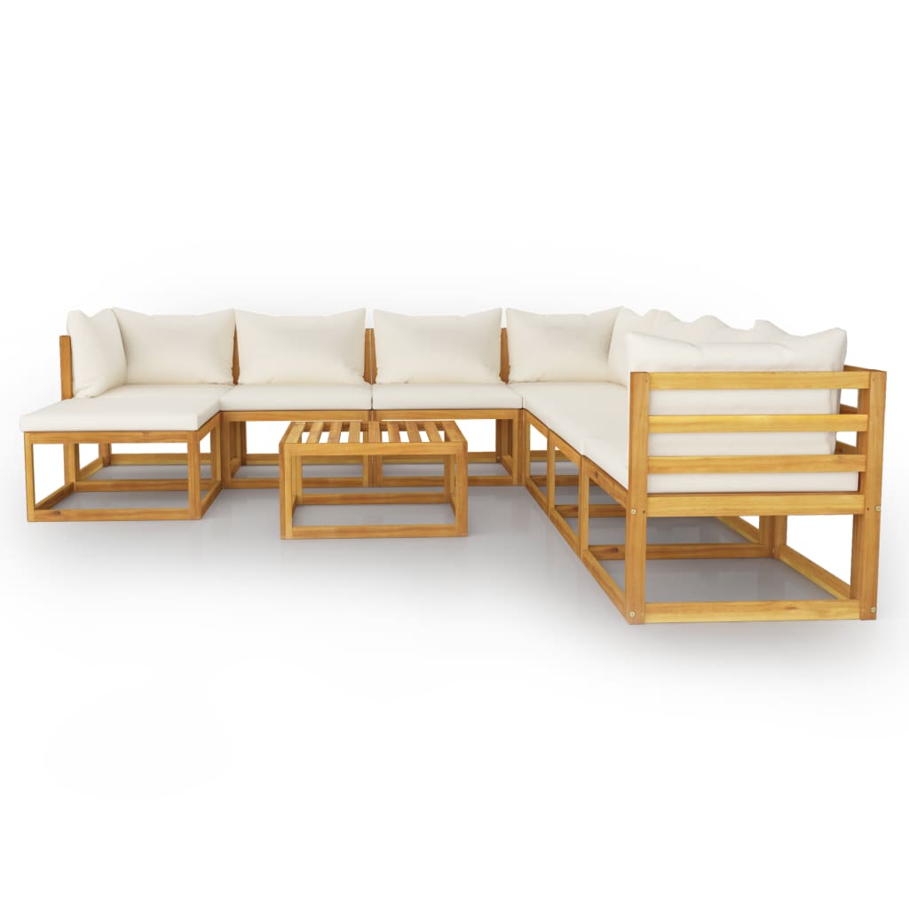 Set Divani da Giardino 9 pz con Cuscini Crema in Legno Acacia - homemem39