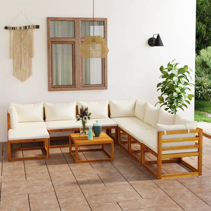 Set Divani da Giardino 9 pz con Cuscini Crema in Legno Acacia - homemem39