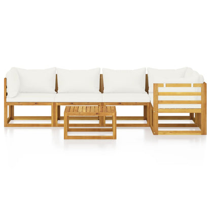 Set Divani da Giardino 6 pz con Cuscini Crema Massello Acacia - homemem39