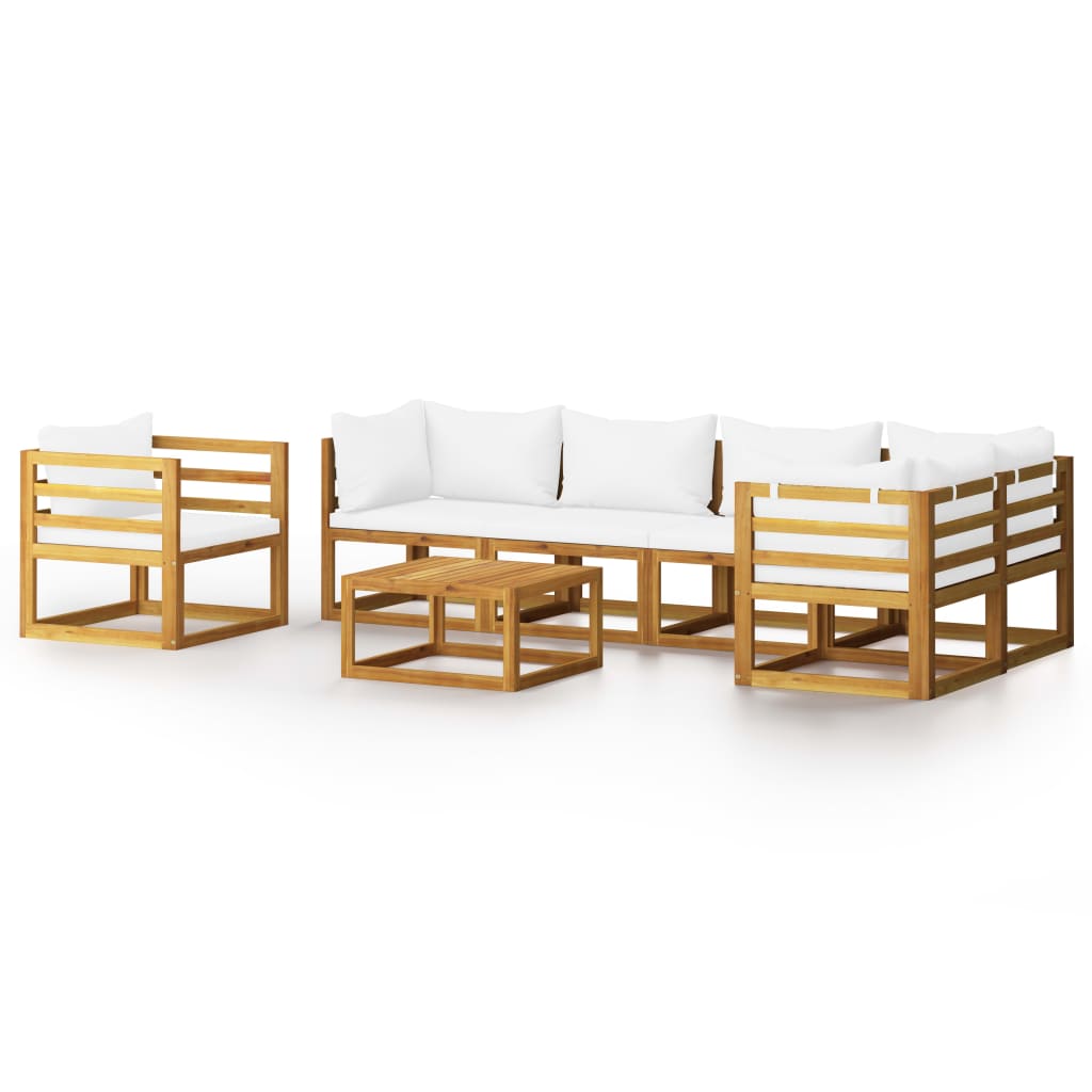 Set Divani da Giardino 7 pz con Cuscini Crema Massello Acacia - homemem39