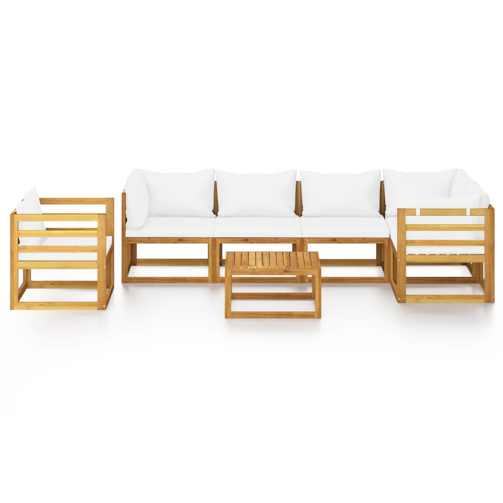 Set Divani da Giardino 7 pz con Cuscini Crema Massello Acacia - homemem39