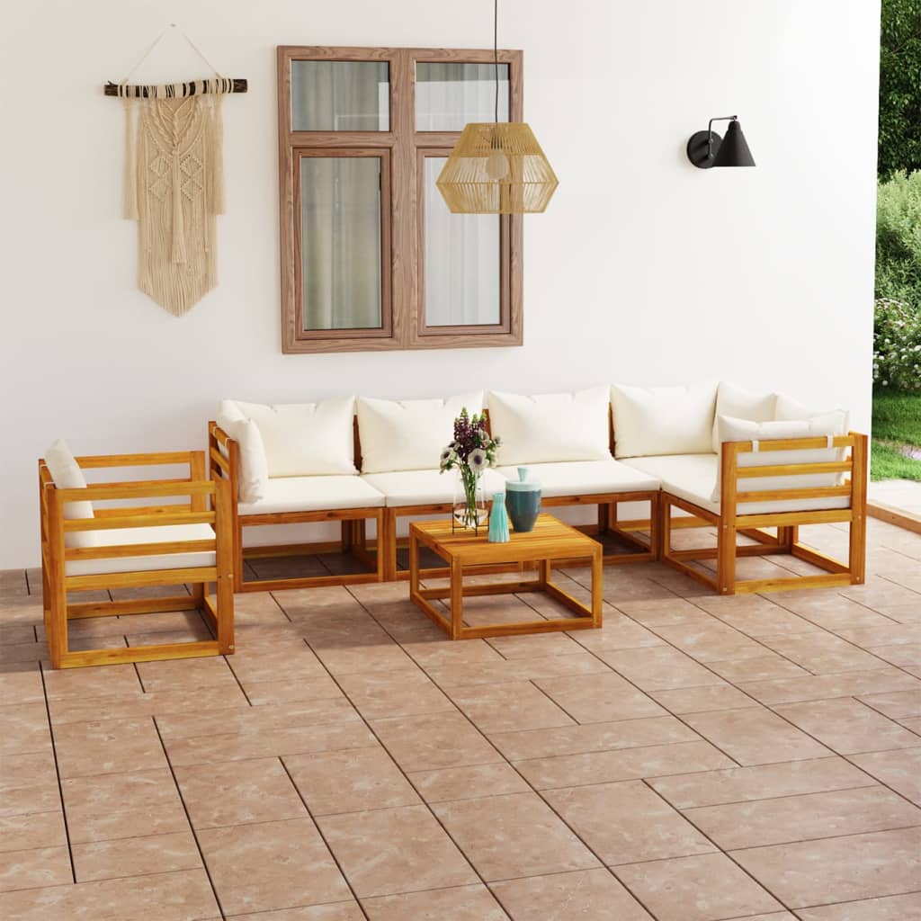 Set Divani da Giardino 7 pz con Cuscini Crema Massello Acacia - homemem39