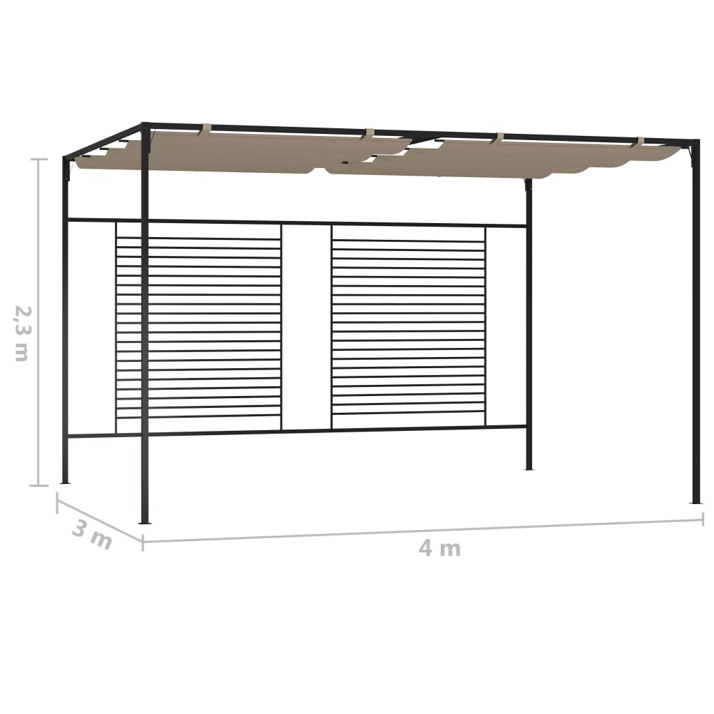 Gazebo con Tetto Retrattile 3x4x2,3 m Grigio Talpa 180 g/m² - homemem39