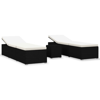 Lettini Prendisole con Tavolino 3 pz in Polyrattan Nero - homemem39