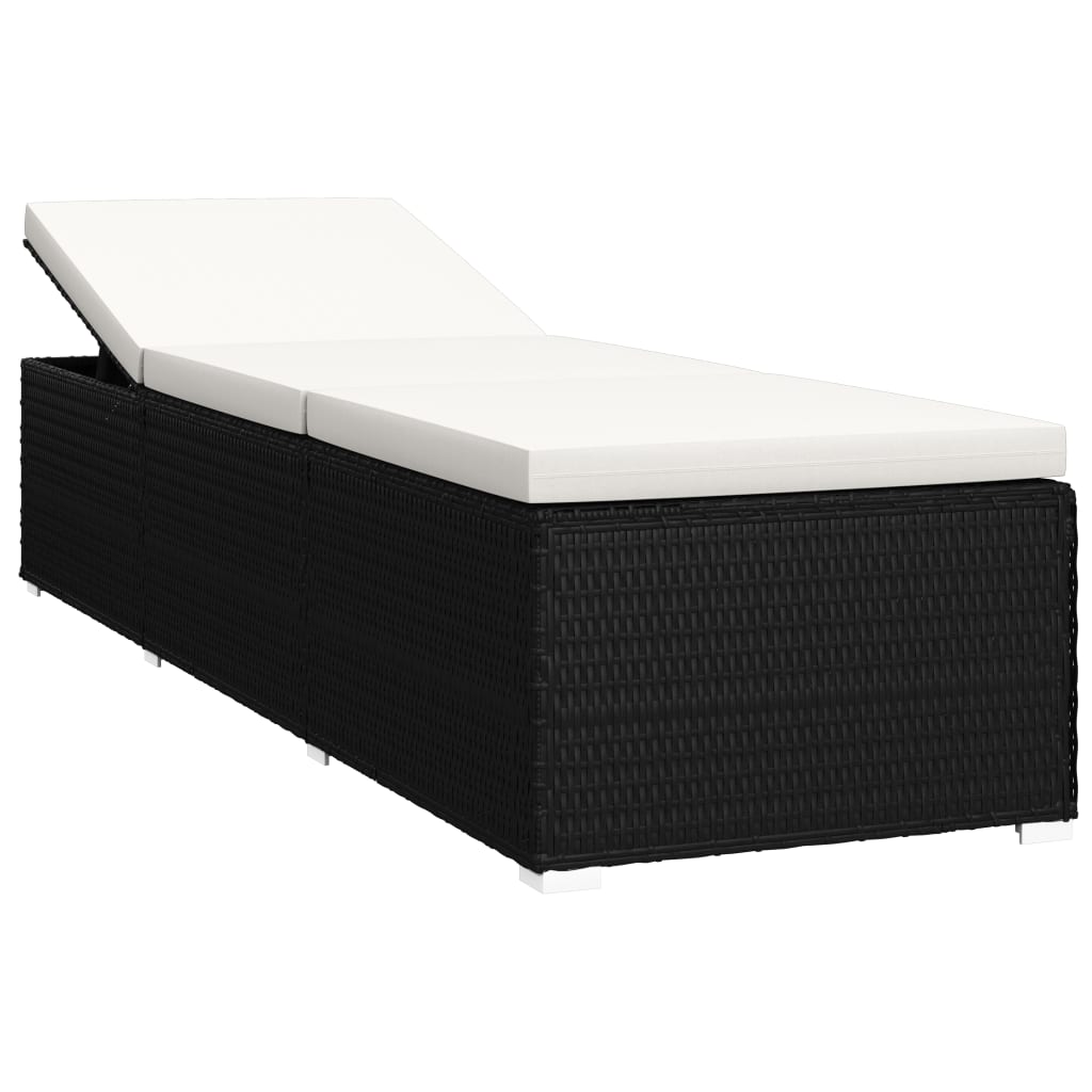 Lettini Prendisole con Tavolino 3 pz in Polyrattan Nero - homemem39