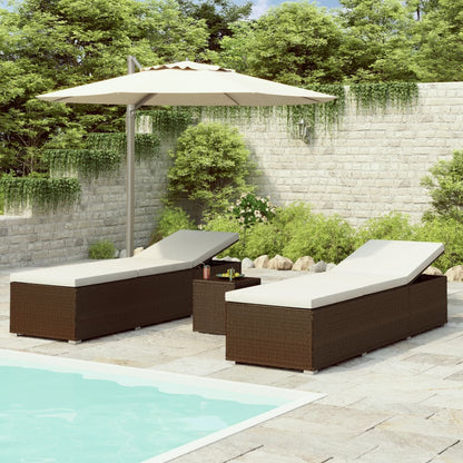 Lettini Prendisole con Tavolino 3 pz in Polyrattan Marrone - homemem39