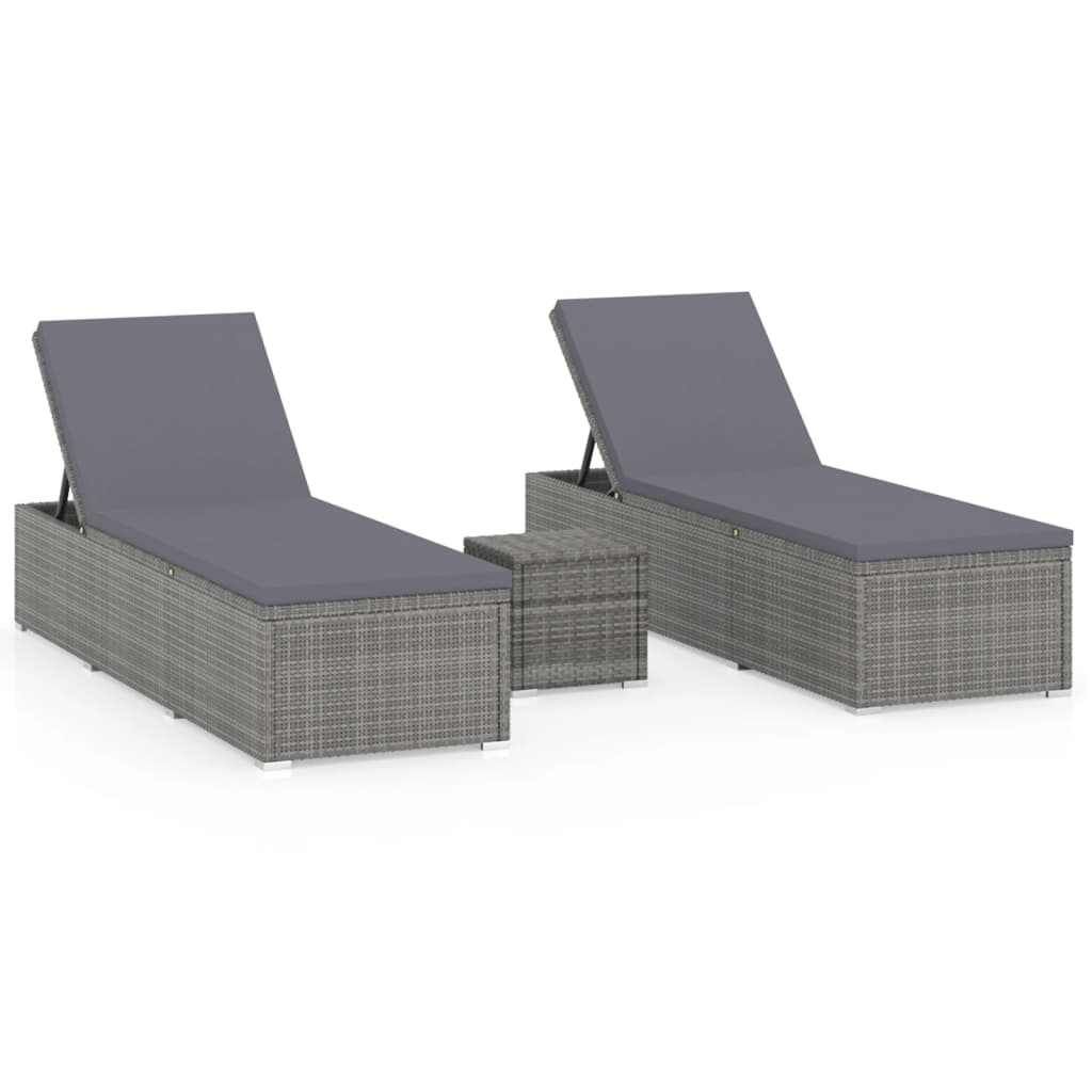 Lettini Prendisole con Tavolino 3 pz in Polyrattan Grigio - homemem39