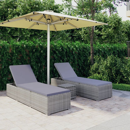 Lettini Prendisole con Tavolino 3 pz in Polyrattan Grigio - homemem39