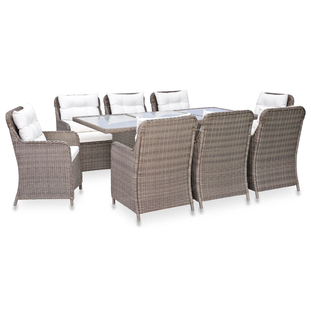 Set da Pranzo da Giardino 9 pz con Cuscini Polyrattan Marrone - homemem39