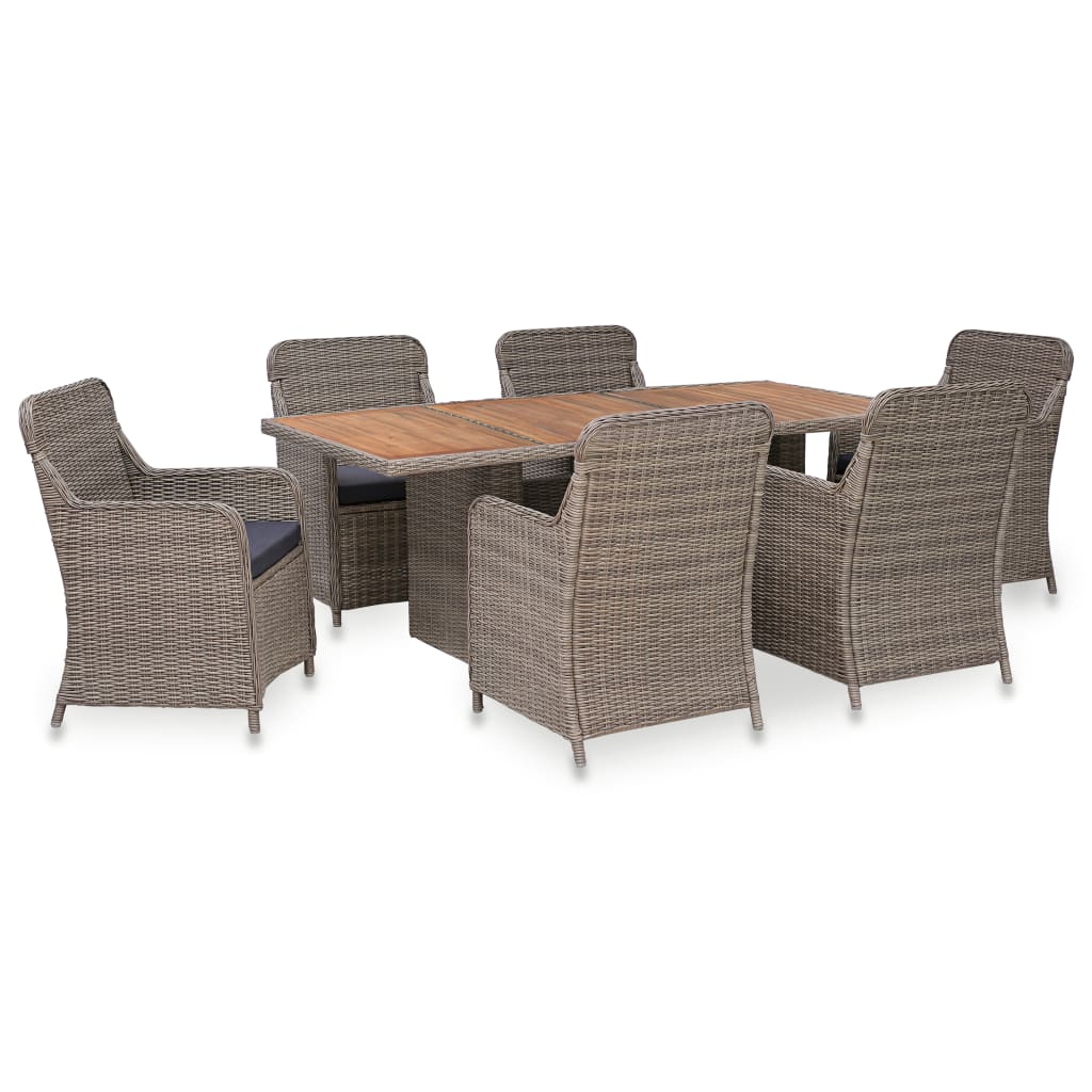 Set da Pranzo da Giardino 7 pz con Cuscini in Polyrattan Marrone - homemem39