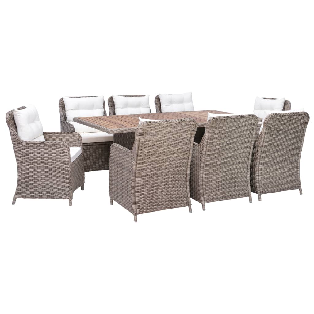 Set da Pranzo da Giardino 9 pz con Cuscini Polyrattan Marrone - homemem39