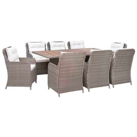 Set da Pranzo da Giardino 9 pz con Cuscini Polyrattan Marrone - homemem39