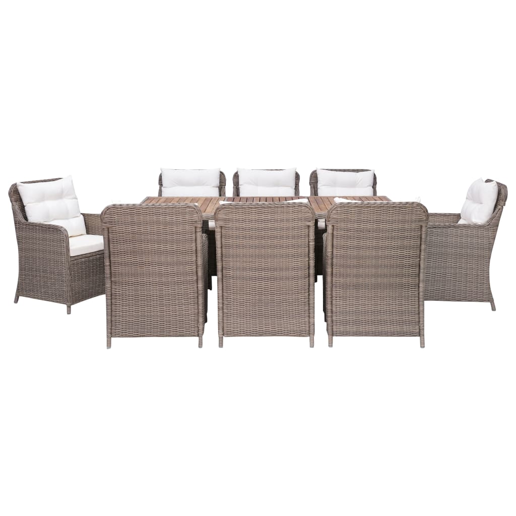 Set da Pranzo da Giardino 9 pz con Cuscini Polyrattan Marrone - homemem39