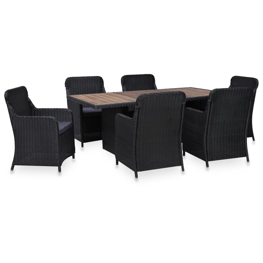 Set da Pranzo da Giardino 7 pz in Polyrattan Nero - homemem39