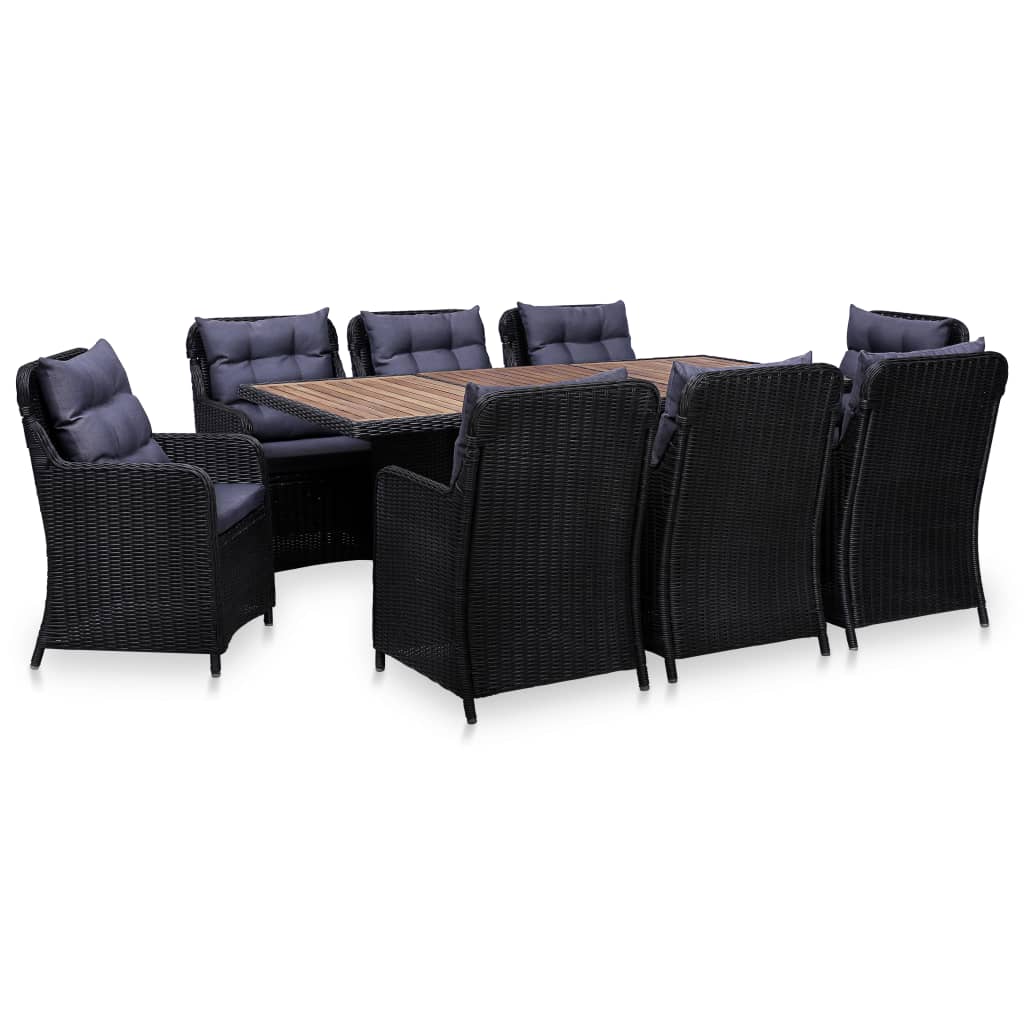 Set da Pranzo da Giardino 9 pz in Polyrattan Nero - homemem39