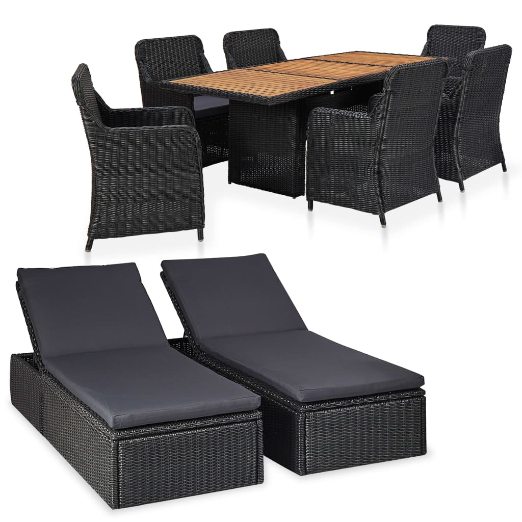 Set da Pranzo da Giardino 9 pz in Polyrattan Nero - homemem39