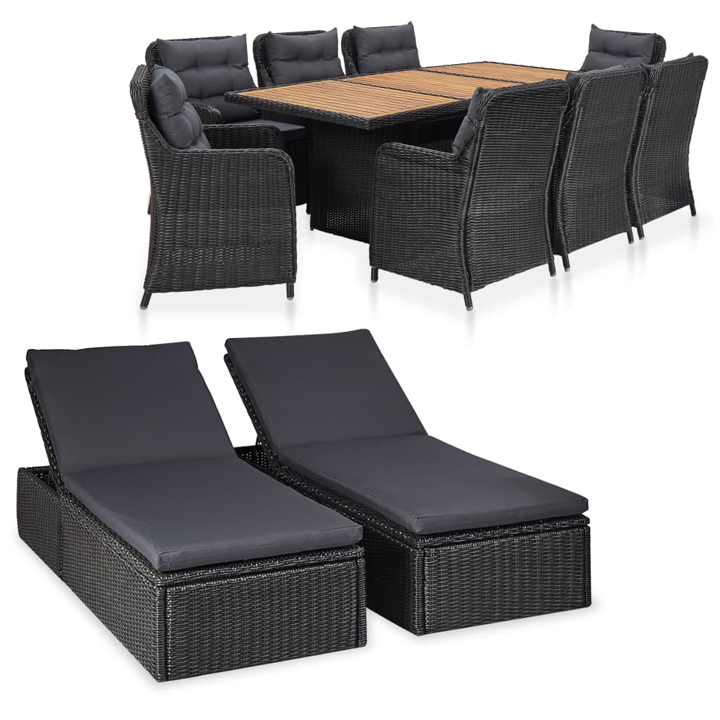 Set da Pranzo da Giardino 11 pz in Polyrattan Nero - homemem39