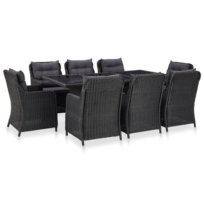 Set da Pranzo per Esterni 9 pz in Polyrattan Nero - homemem39