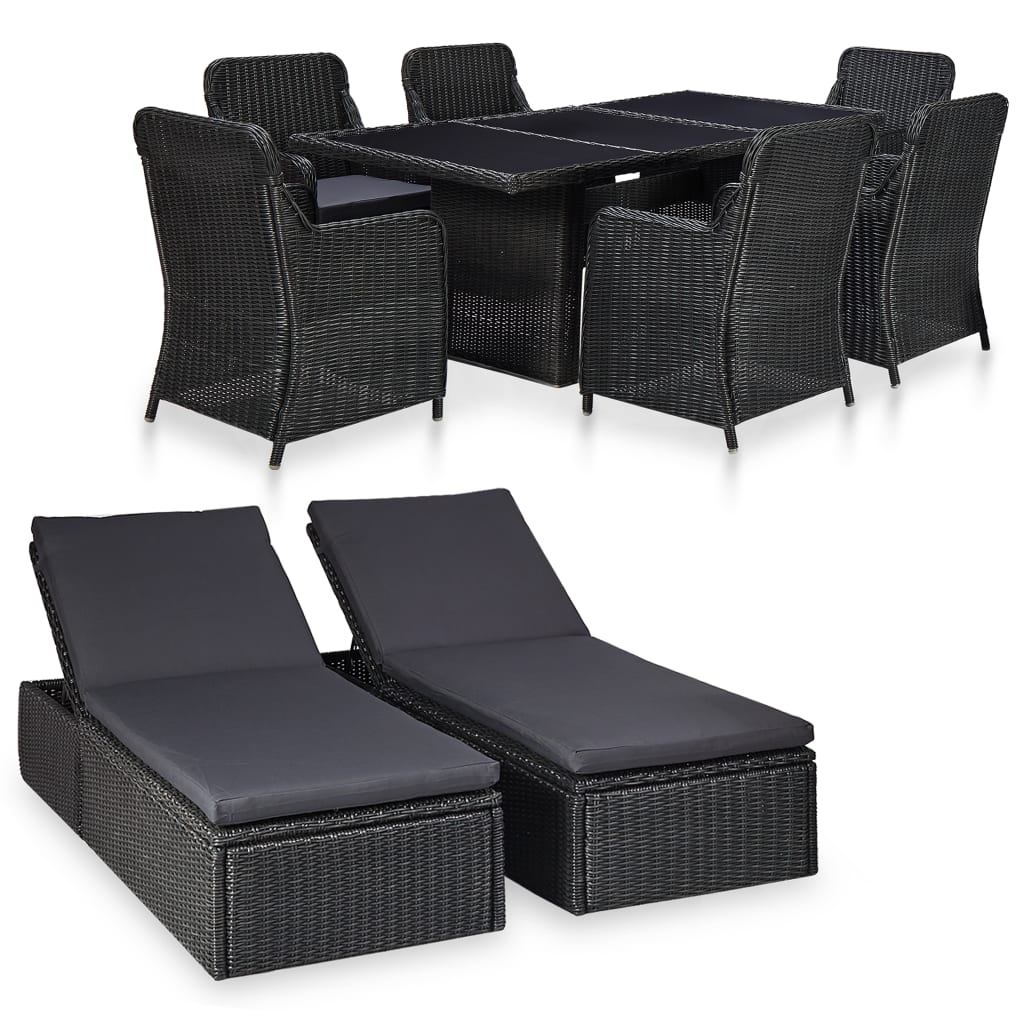 Set da Pranzo da Giardino 9 pz in Polyrattan Nero - homemem39