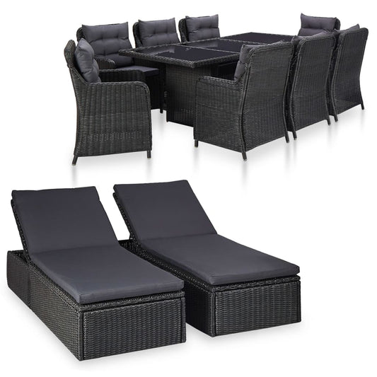 Set da Pranzo da Giardino 11 pz in Polyrattan Nero - homemem39