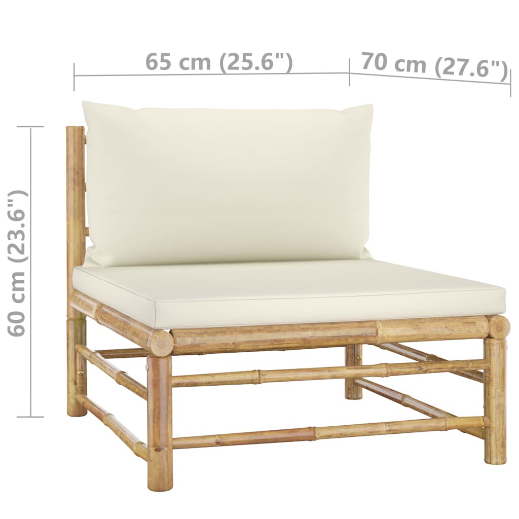 Set Divani da Giardino 3 pz con Cuscini Bianco Crema in Bambù - homemem39