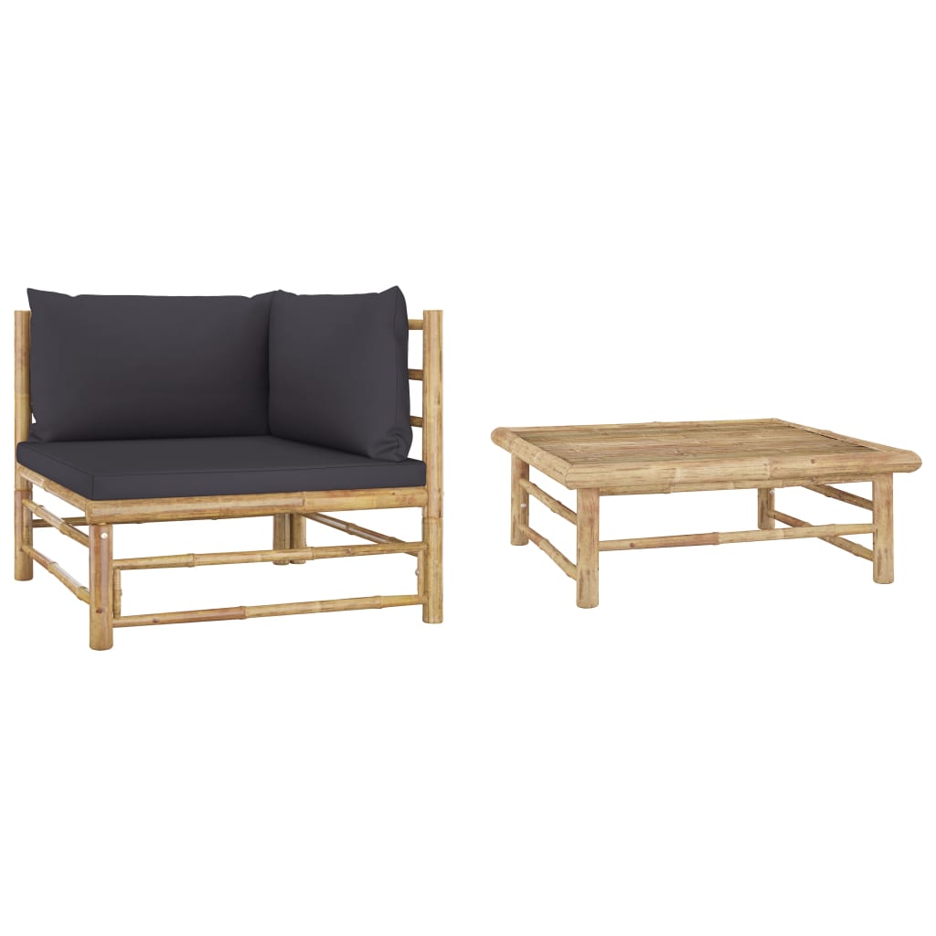 Set Divani da Giardino 2 pz con Cuscini Grigio Scuro in Bambù - homemem39