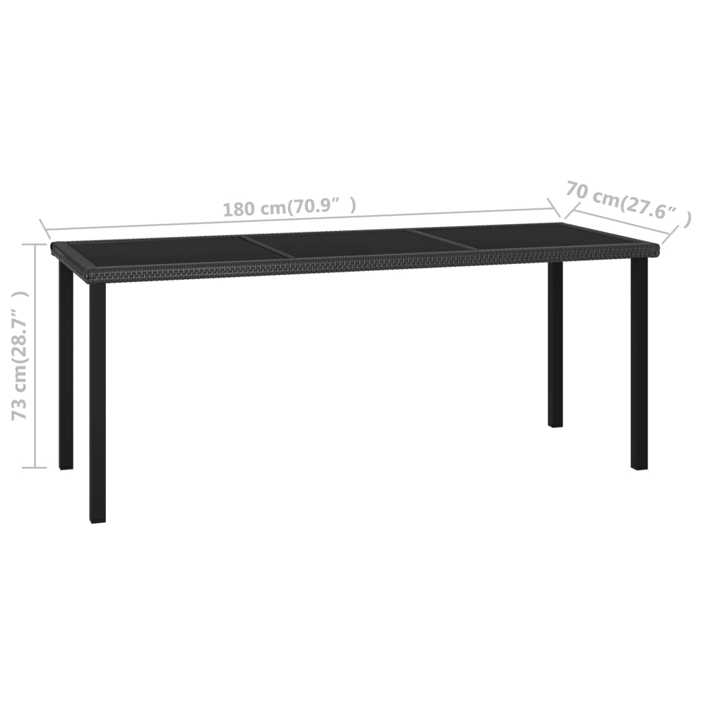 Tavolo da Pranzo da Giardino Nero 180x70x73 cm in Polyrattan - homemem39