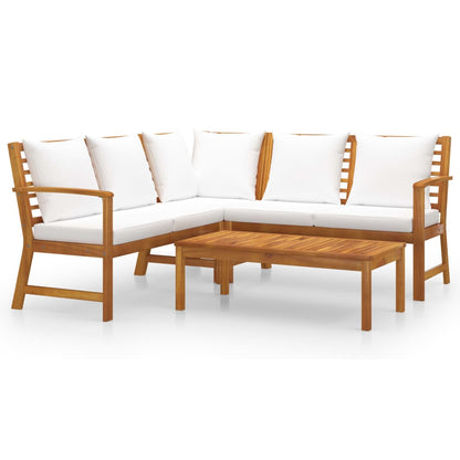 Set Divani da Giardino 4 pz con Cuscini Crema in Legno Acacia - homemem39