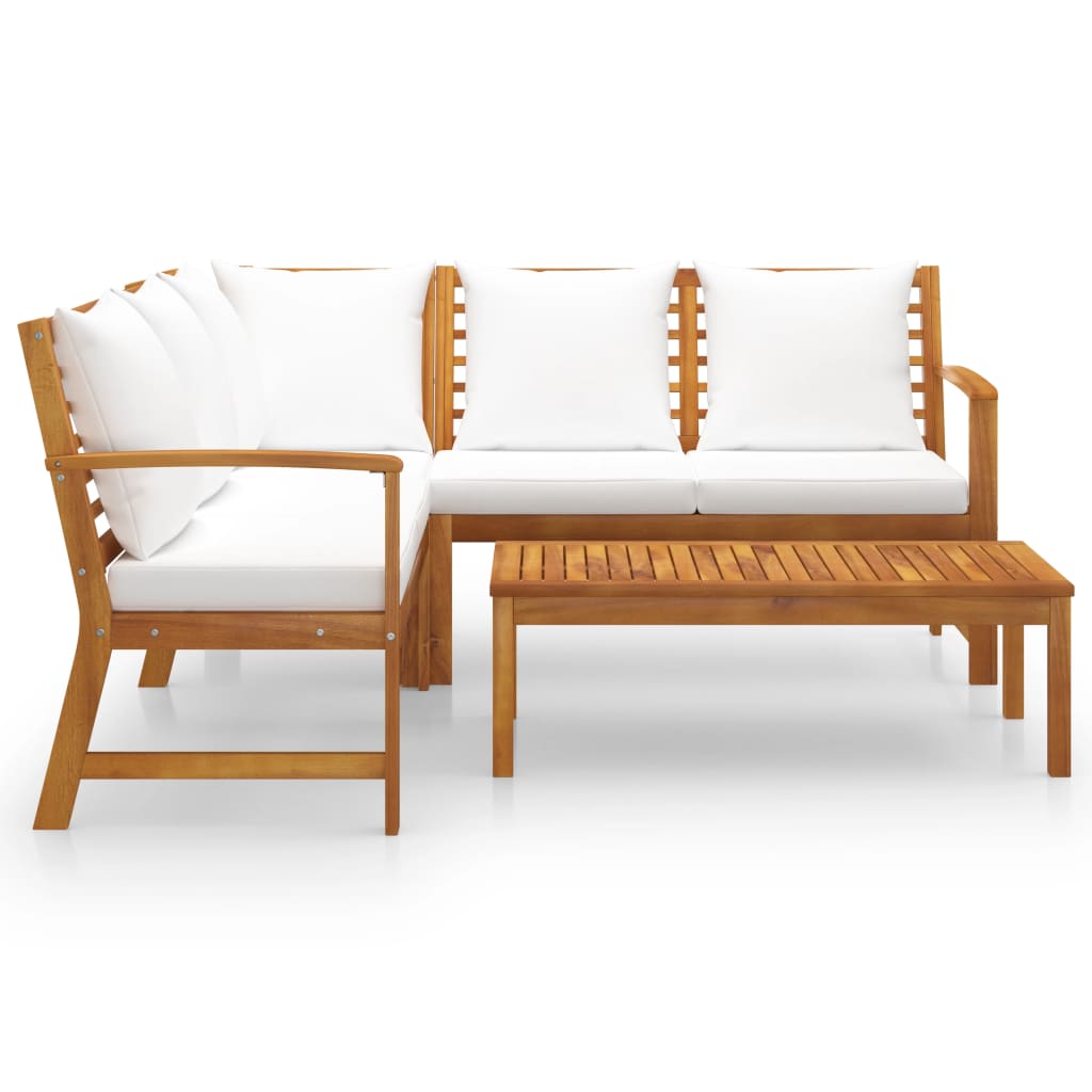 Set Divani da Giardino 4 pz con Cuscini Crema in Legno Acacia - homemem39