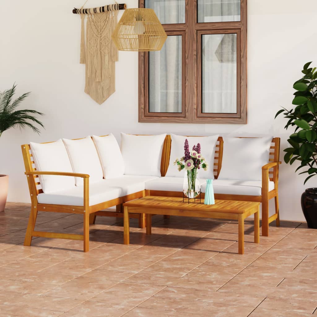 Set Divani da Giardino 4 pz con Cuscini Crema in Legno Acacia - homemem39