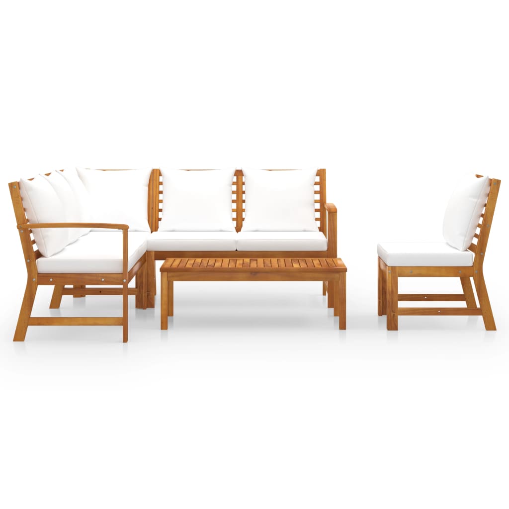 Set Divani da Giardino 5 pz con Cuscini Crema in Legno Acacia - homemem39