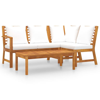 Set Divani da Giardino 4 pz con Cuscini Crema in Legno Acacia - homemem39