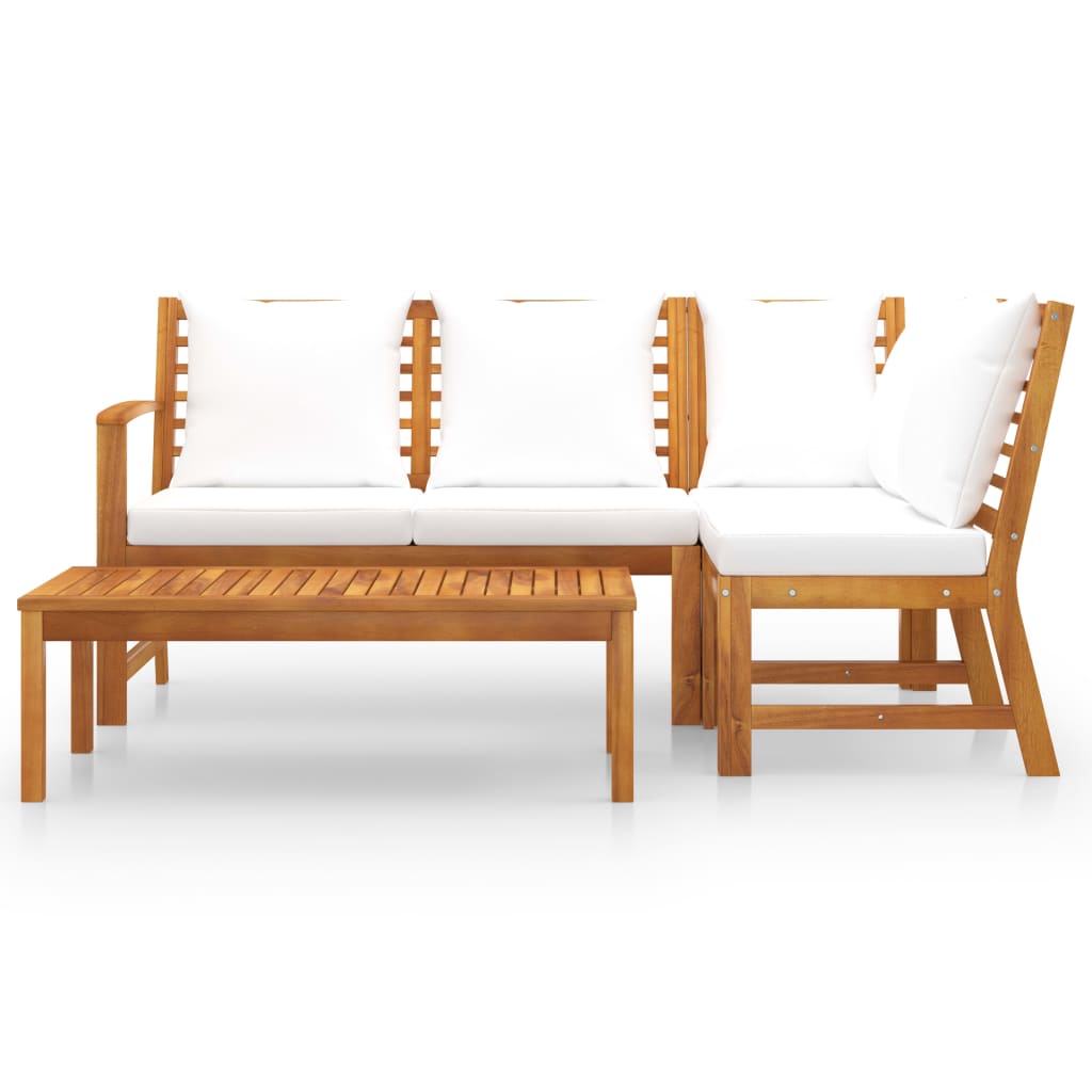 Set Divani da Giardino 4 pz con Cuscini Crema in Legno Acacia - homemem39