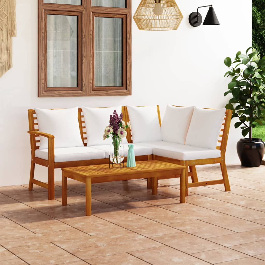 Set Divani da Giardino 4 pz con Cuscini Crema in Legno Acacia - homemem39