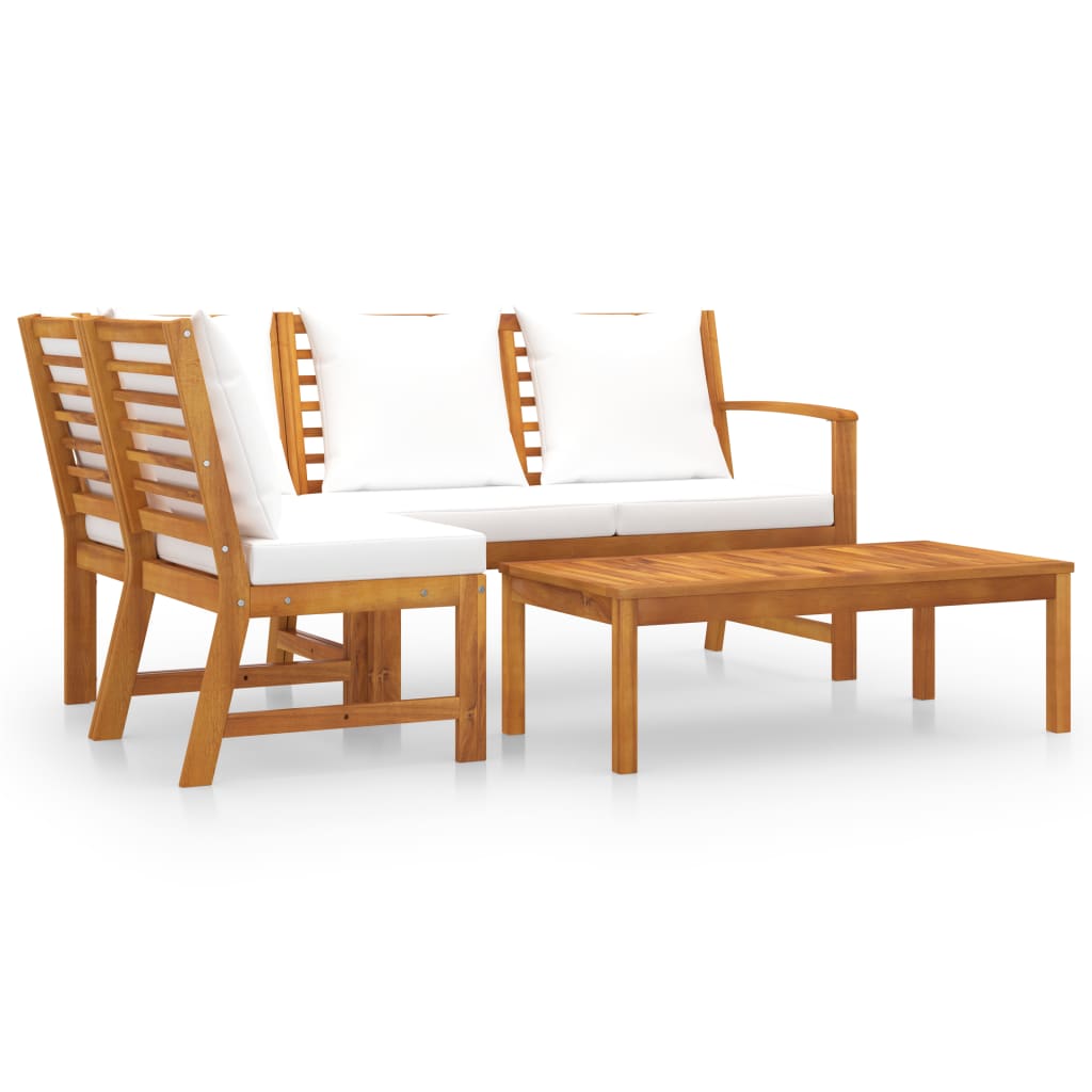 Set Divani da Giardino 4 pz con Cuscini Crema in Legno Acacia - homemem39