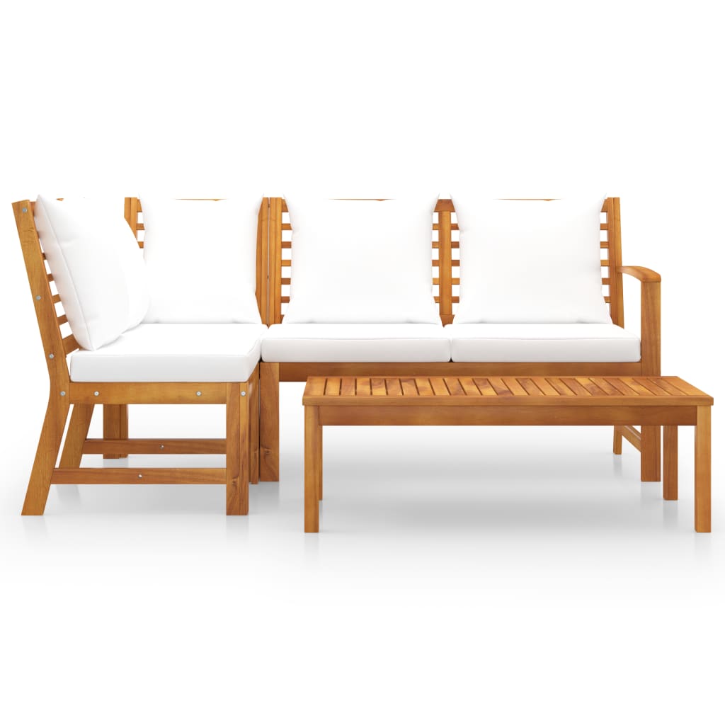 Set Divani da Giardino 4 pz con Cuscini Crema in Legno Acacia - homemem39