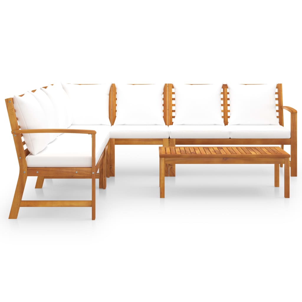 Set Divani da Giardino 6 pz con Cuscini Crema in Legno Acacia - homemem39