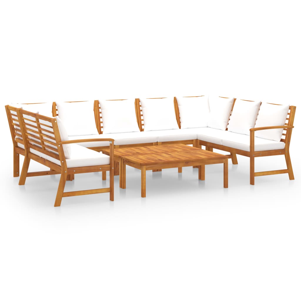 Set Divani da Giardino 9 pz con Cuscini Crema in Legno Acacia - homemem39