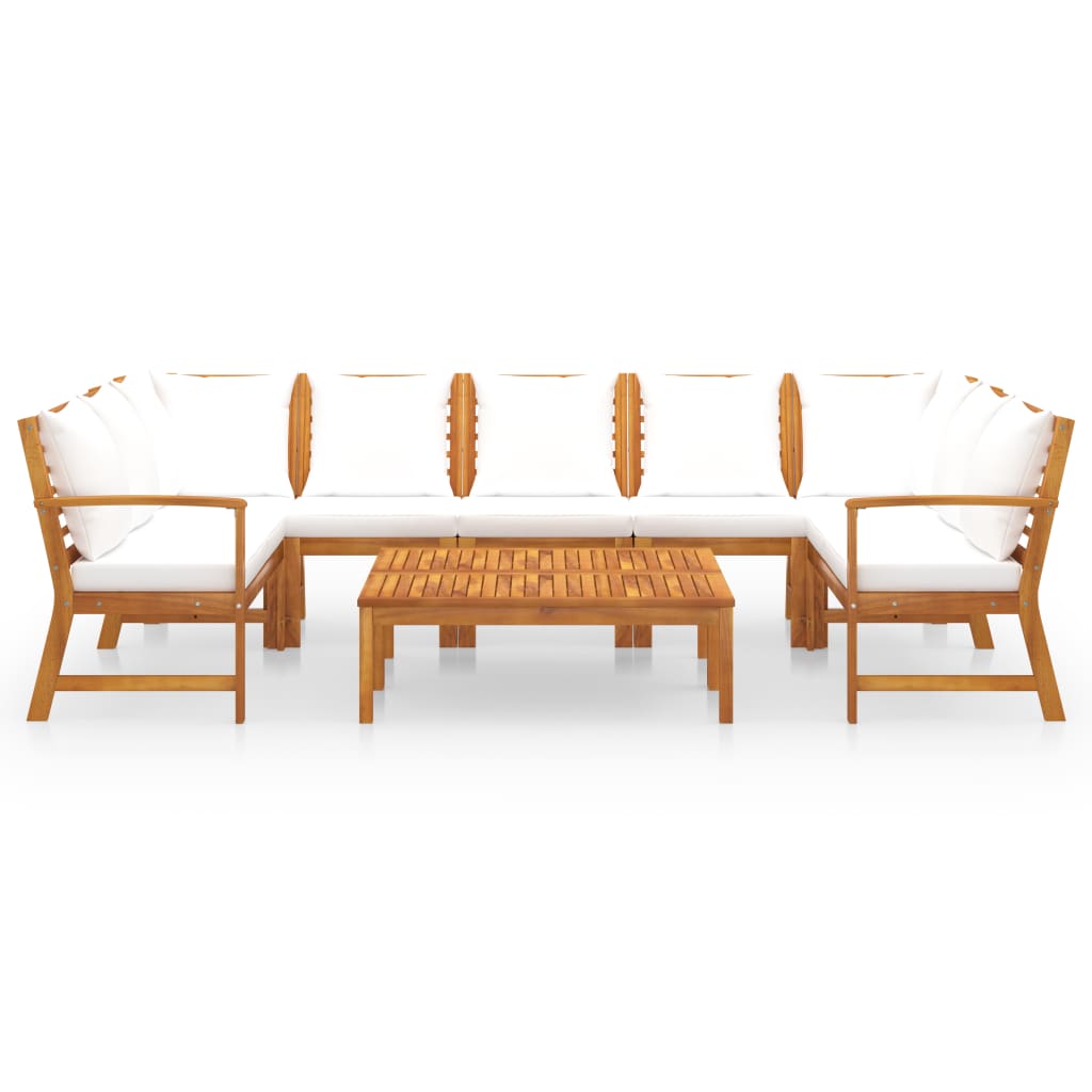 Set Divani da Giardino 9 pz con Cuscini Crema in Legno Acacia - homemem39