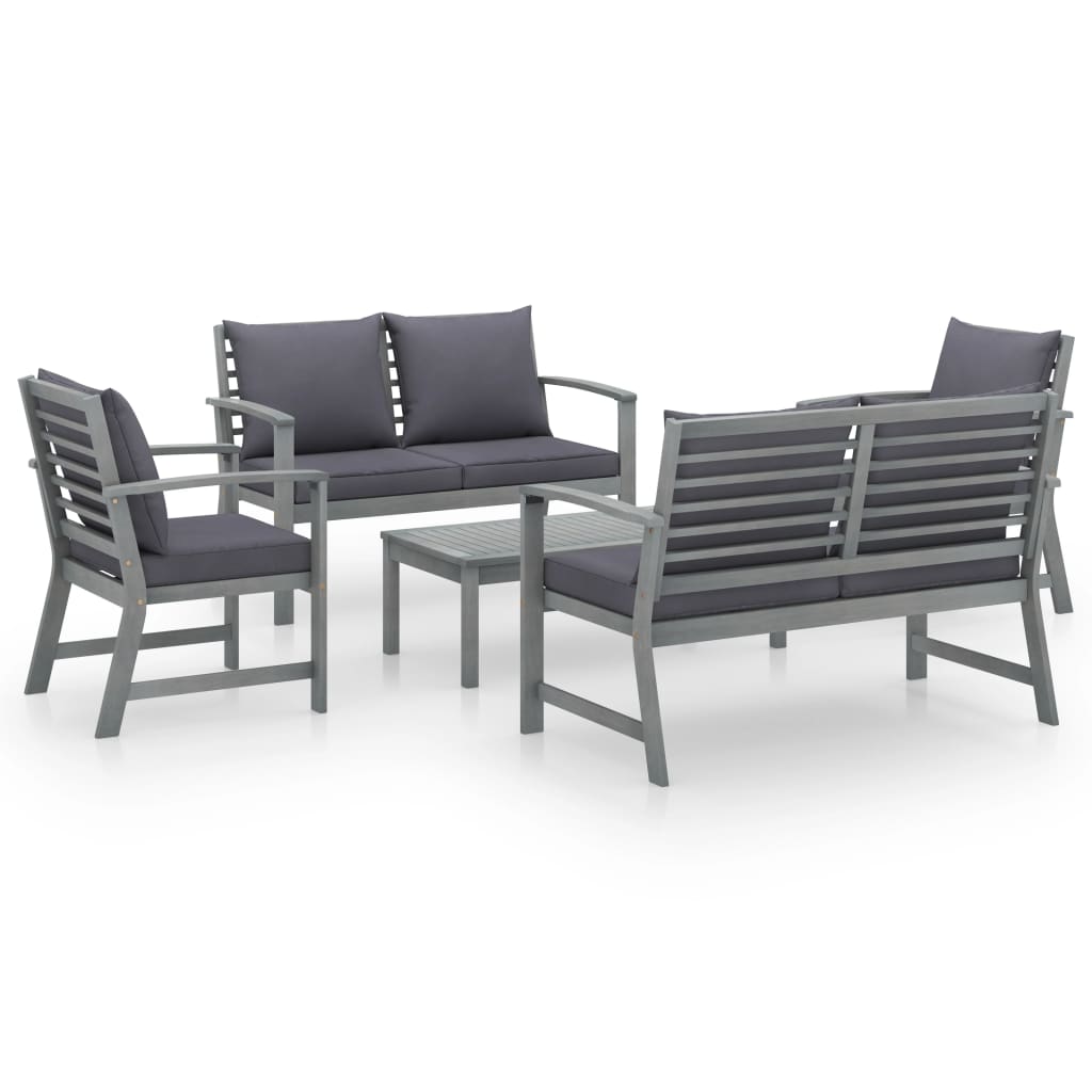 Set Divani da Giardino 5 pz con Cuscini in Legno Acacia Grigio - homemem39