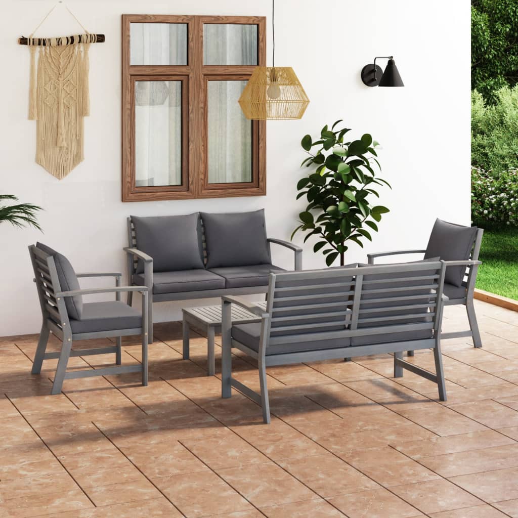 Set Divani da Giardino 5 pz con Cuscini in Legno Acacia Grigio - homemem39