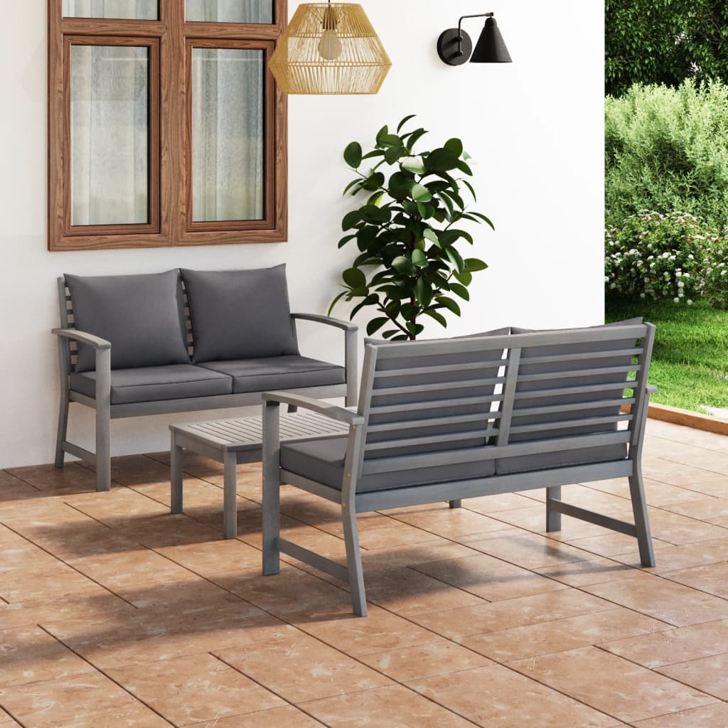 Set Divani da Giardino 3 pz con Cuscini in Legno Acacia Grigio - homemem39