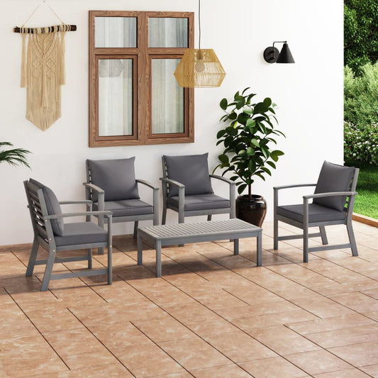 Set Divani da Giardino 5 pz con Cuscini in Legno Acacia Grigio - homemem39