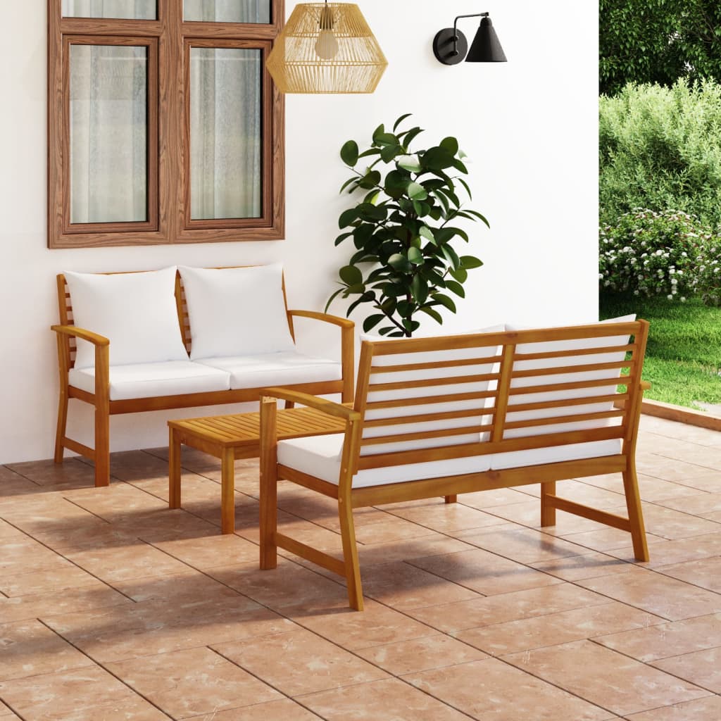 Set Divani da Giardino 3 pz con Cuscini in Massello di Acacia - homemem39