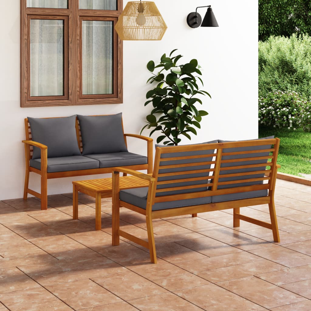 Set Divani da Giardino 3 pz con Cuscini in Massello di Acacia - homemem39