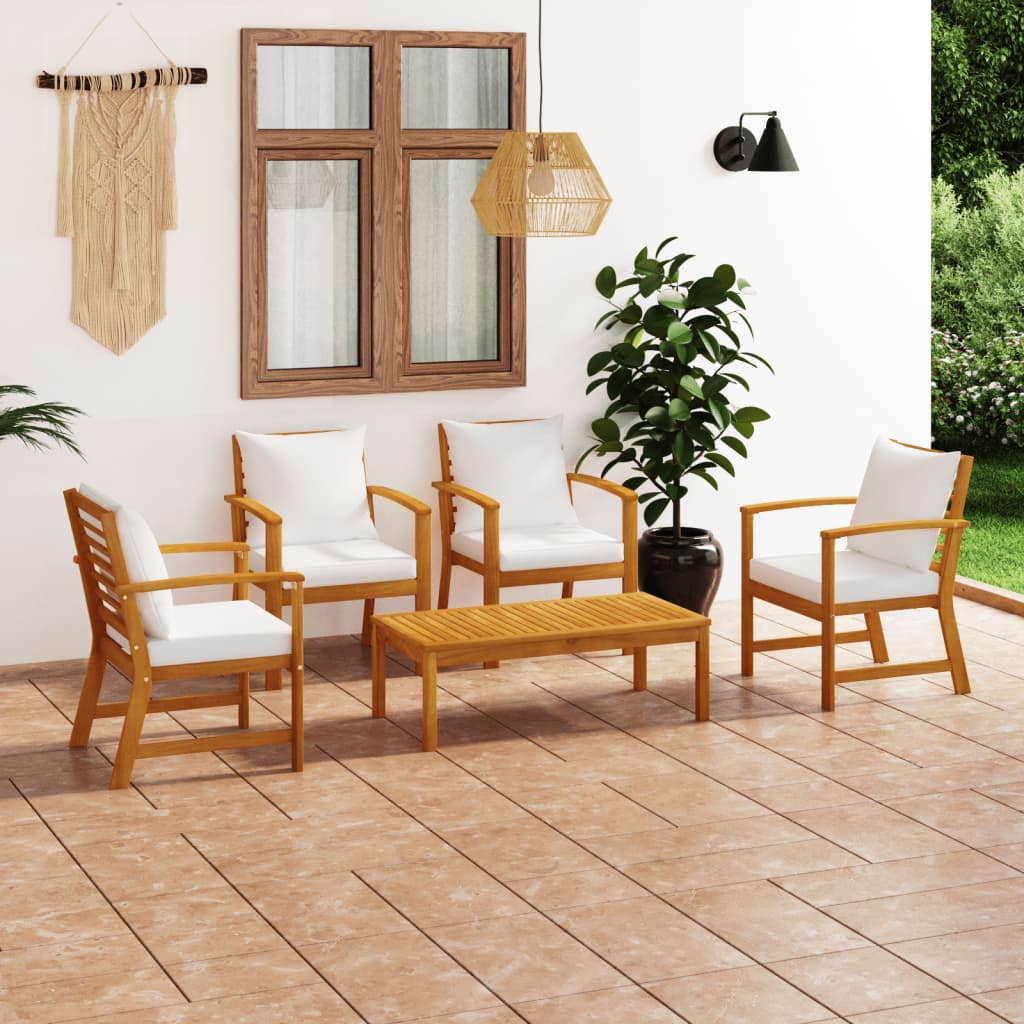 Set Divani da Giardino 5 pz con Cuscini in Massello di Acacia - homemem39