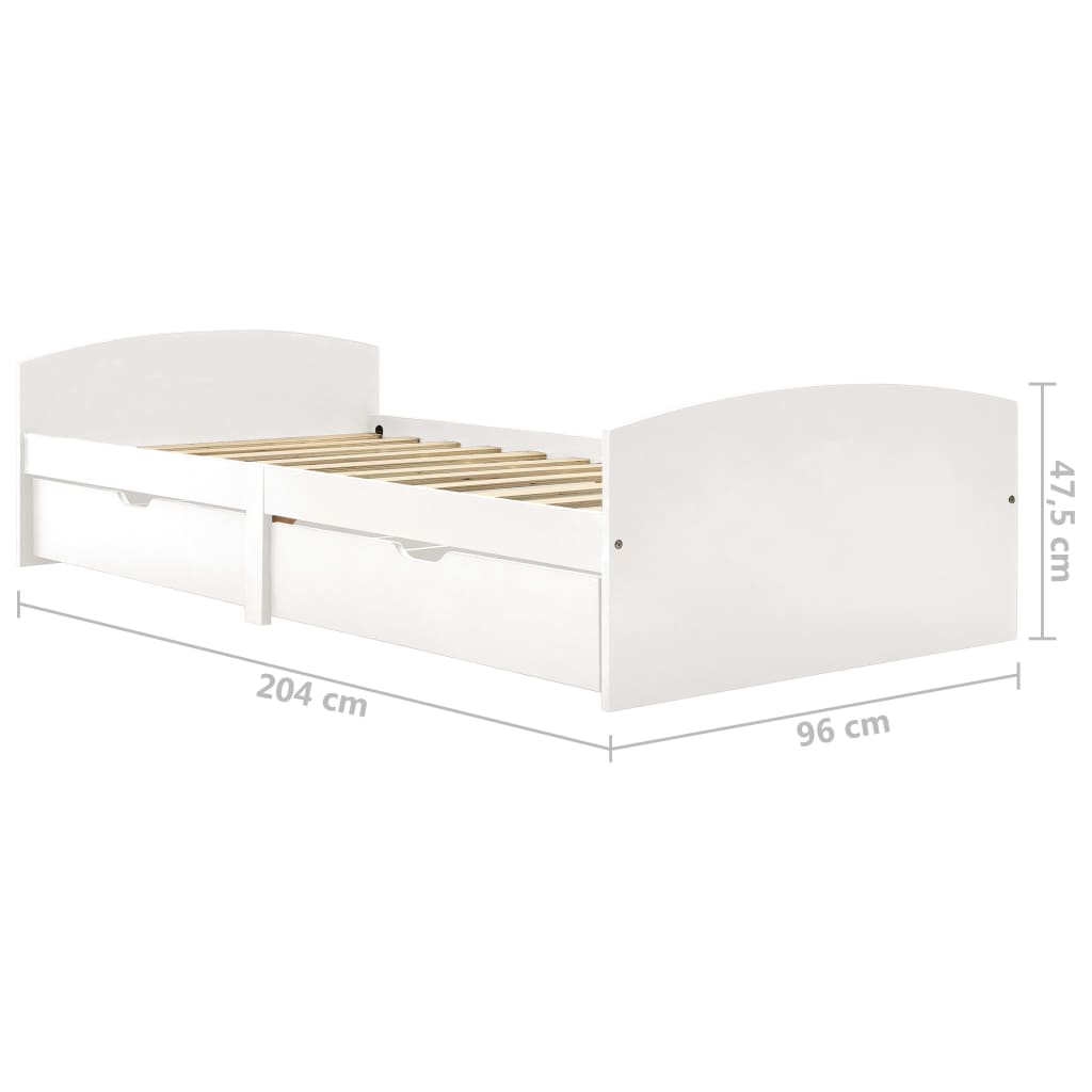 Giroletto con 2 Cassetti Bianco in Massello di Pino 90x200 cm - homemem39