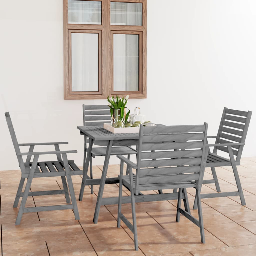 Set Pranzo da Giardino 5 pz in Legno Massello di Acacia Grigio - homemem39