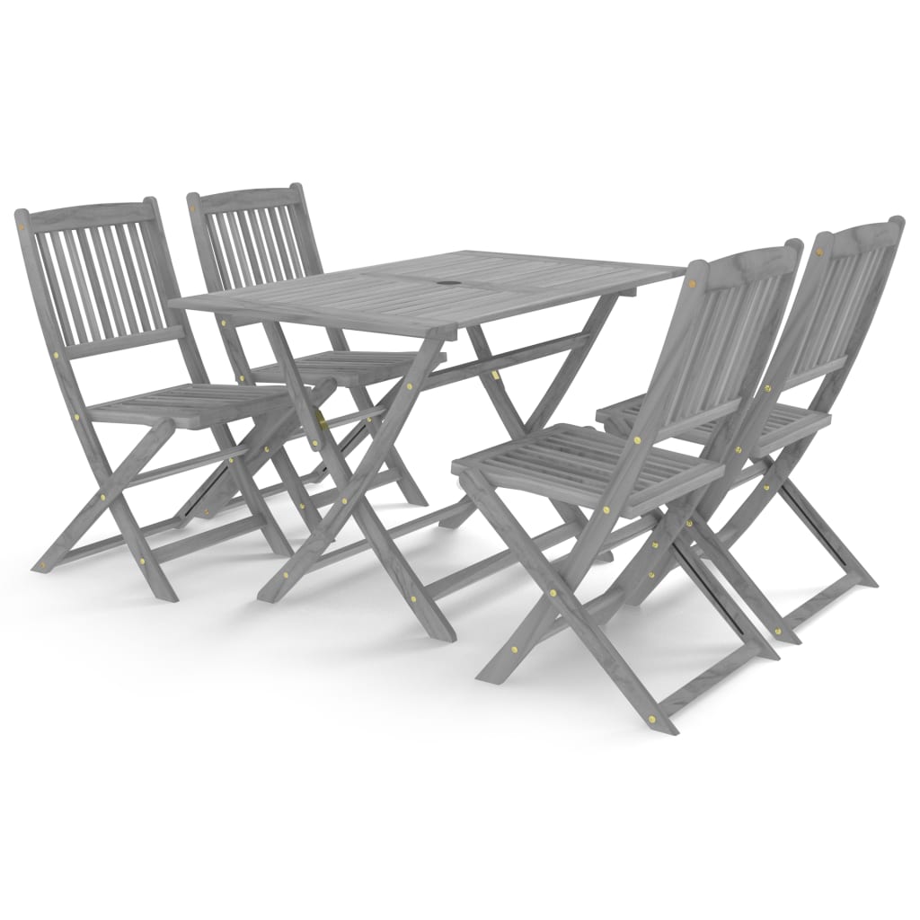 Set da Pranzo per Giardino 5 pz Legno Massello di Acacia Grigio - homemem39